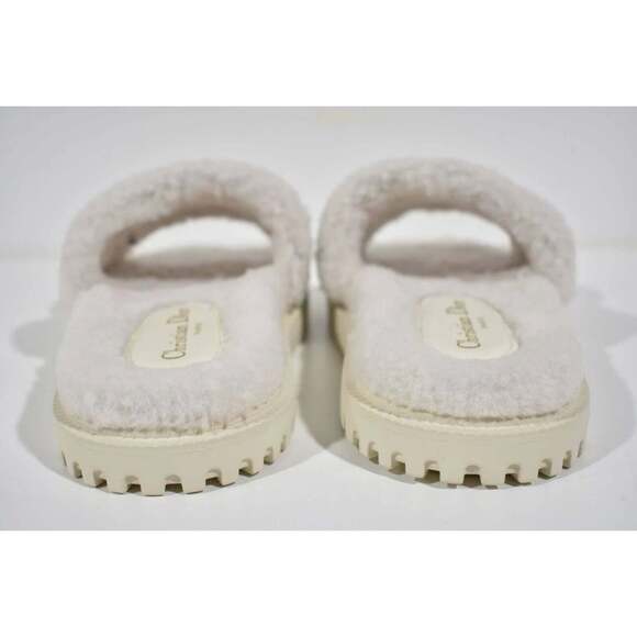 Christian Dior Dway Blue White Shearling Fur Logo Chunky Slide Flat Sandal 41 - Picture 11 of 12